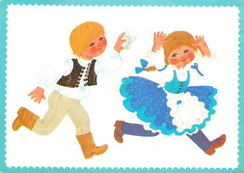 Postcard Hungary Happy Easter Holidays  children traditional costumes