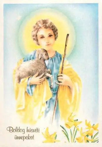 Postcard Hungary Boldog husveti unnepeket sheep