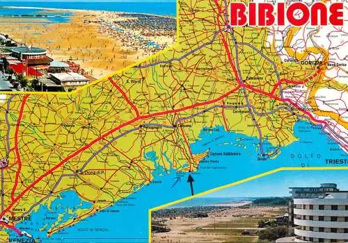 Postcard Italy Bibione map and beach