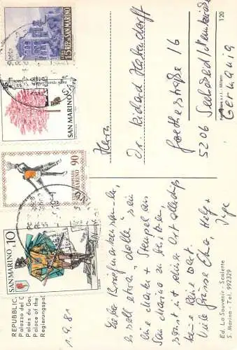 Postcard San Marino palace 2982