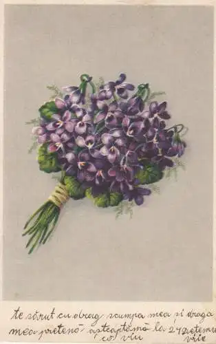 Drawn flowers 1942 greetings postcard