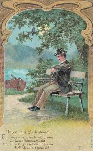 Man under the linden tree series embossed postcard