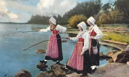 Leksand Dalerne folk types (trimmed damaged postcard)