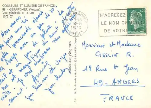 Postcard France Vosges Gerardmer lake view
