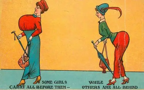 Types of girls vintage humor postcard caricature