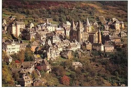 Postcard France Aveyron Conques l'abbatiale au coeur du village