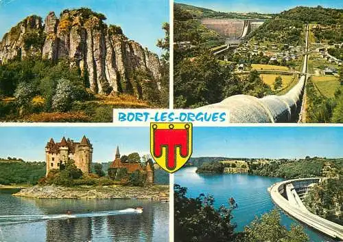 Postcard France Corrèze barrage de Bort les Orgues castle