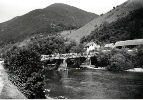 Romania scenic photo 9 x 12 cm 1965 river banks and bridge