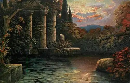 Fine art postcard painting G. Fiebiger Ruinezauber