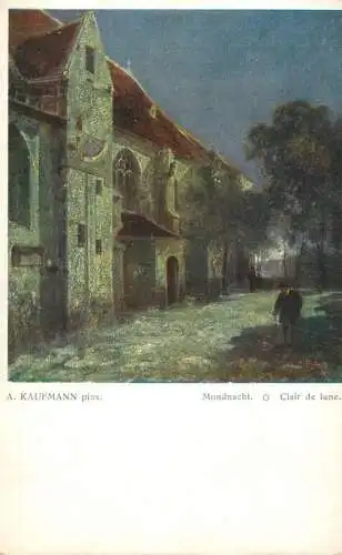 Fine art postcard painting A. Kaufmann Mondnacht clair de lune