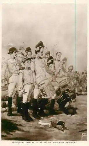 Fine art postcard painting Historical display 1st battalion Middlesex regiment