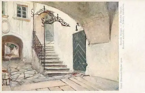 Fine art postcard painting Erich Hlavacek-Harden Barocke Treppe