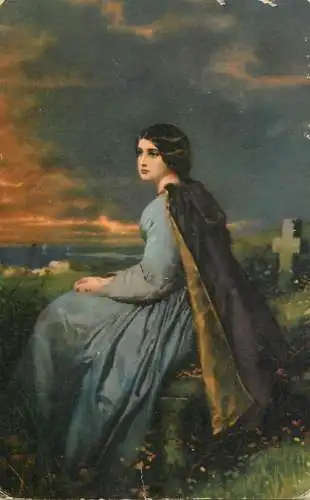 Fine arts postcard painting Thomas Faed London Verlassen