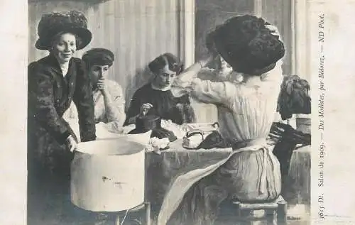 Fine arts postcard painting Paris 1909 salon Des Modistes par Bedorez