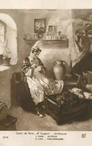 Fine arts postcard painting Paris M. Silbert home interior