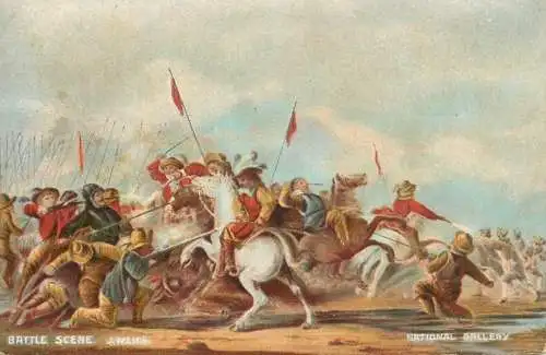 Fine arts postcard painting Battle scene J. Weier