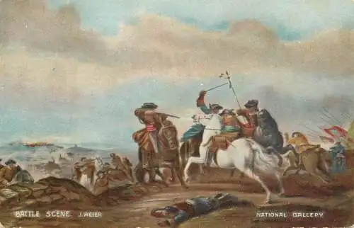 Fine arts postcard painting Battle scene J. Weier