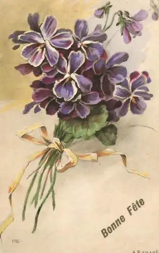 Flower postcard bonne fete purple flowers
