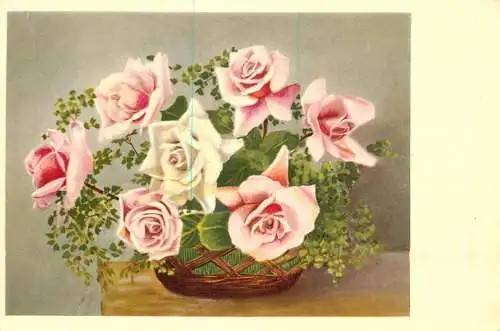 Flower postcard Belgium pink flower basket