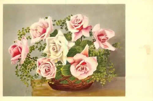 Flower postcard Belgium pink flower basket