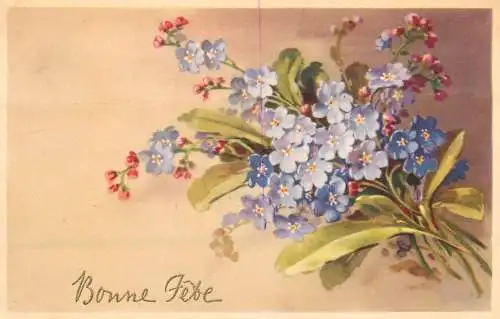 Flower postcard bonne fete blue field flowers