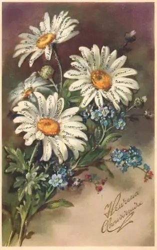 Flower postcard heureux anniversaire field flowers