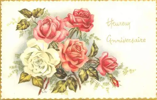 Flower postcard heureux anniversaire flowers roses