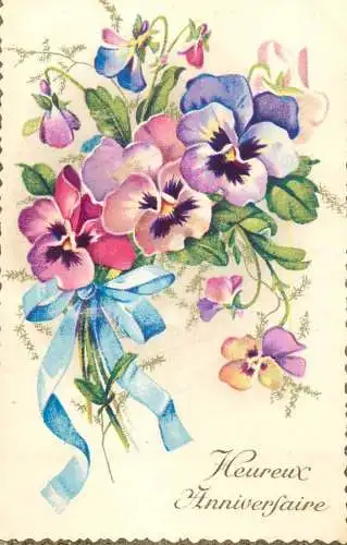 Flower postcard heureux anniversaire flowers
