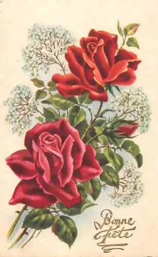 Flower postcard bonne fete rose