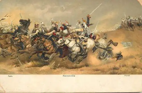 Fine arts postcard painting Paris Rezonville Morot cavalry charge