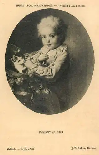 Fine arts postcard painting J.E. Bulloz Drouais l'enfant au chat