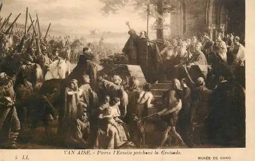 Fine arts postcard painting Van Aise Pierre l'Ermite prechant la Croisade Gand