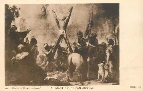 Fine arts postcard painting Murillo Hause y Menet Madrid el martirio de San Andres