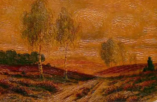 Fine arts postcard painting Bluhende Heide brugere florissante