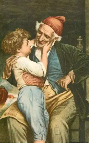 Fine arts postcard painting Firenze Nonno dammi un soldo