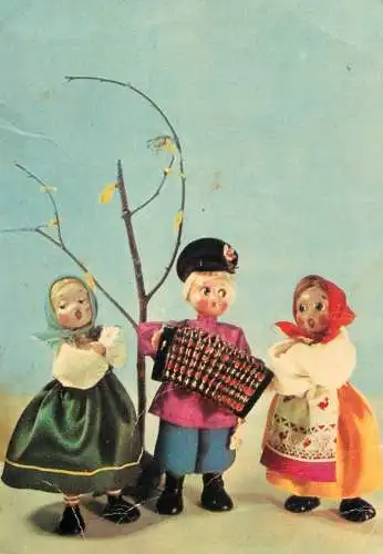 Postcard folklore arts and crafts traditional costumes dolls