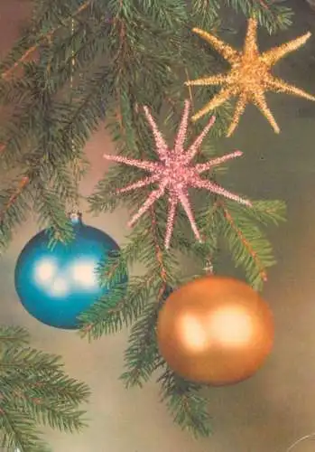 Postcard holiday Christmas globe scene