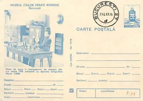 Postal card Romania muzeul cailor ferate masa de lucru impiegat de miscare