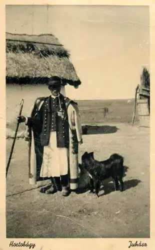 Postcard Hungary shepherd costume scene