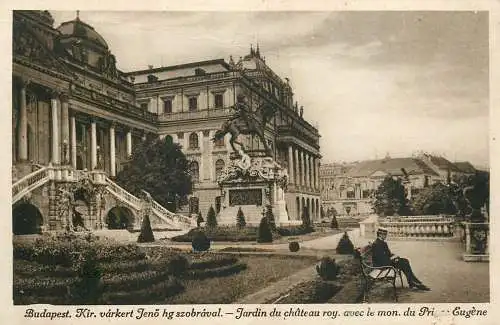 Postcard Hungary Budapest jardin du chateau royal avec le mon du Prince Eugene