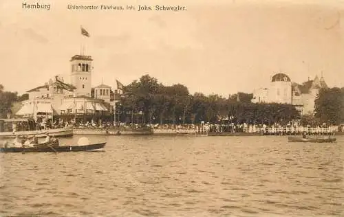 Postcard Germany Hamburg Uhlenhorster Fahrhaus Johs. Schwegler rowboat