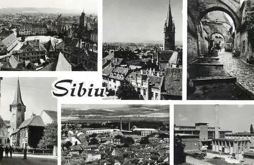 Postcard Romania Sibiu monumente biserica pasaj turn
