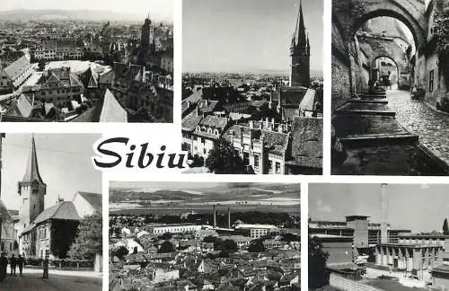 Postcard Romania Sibiu monumente biserica pasaj turn