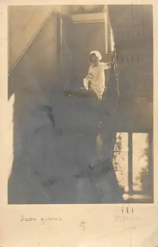 Social history photo Italy young girl on staircase