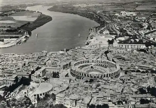 Aerial view postcard France Arles aerial of colosseumm arena