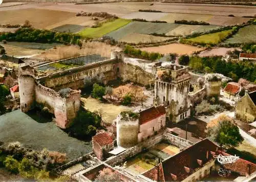 Aerial view postcard France Yonne Druyes les Belles fontaines chateau