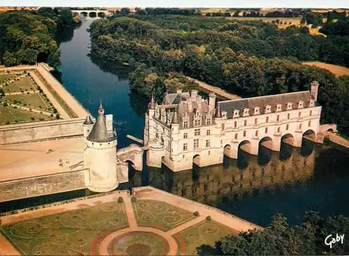Aerial view postcard France chateau de Chenonceaux I. et L.
