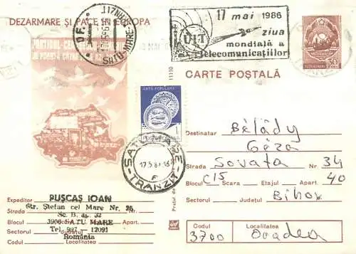 Postal card Romania Dezarmare si pace in Europa