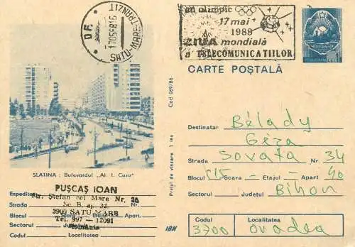Postal card Romania Slatina bulevard 1981Al. I Cuza