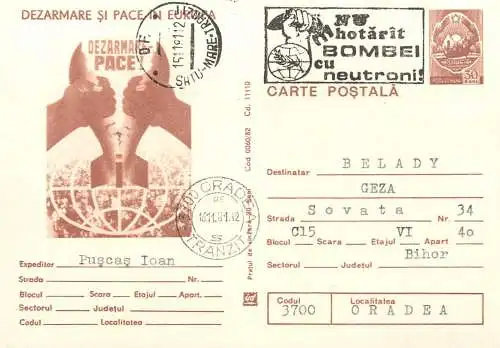 Postal card Romania Dezarmare si pace in Europa 1981